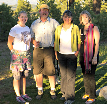TRWC Executive Director Lisa Wallace (at right) shares the dappled sunshine with good friends Joan, Russ and Katy Jones of the Truckee River Winery.